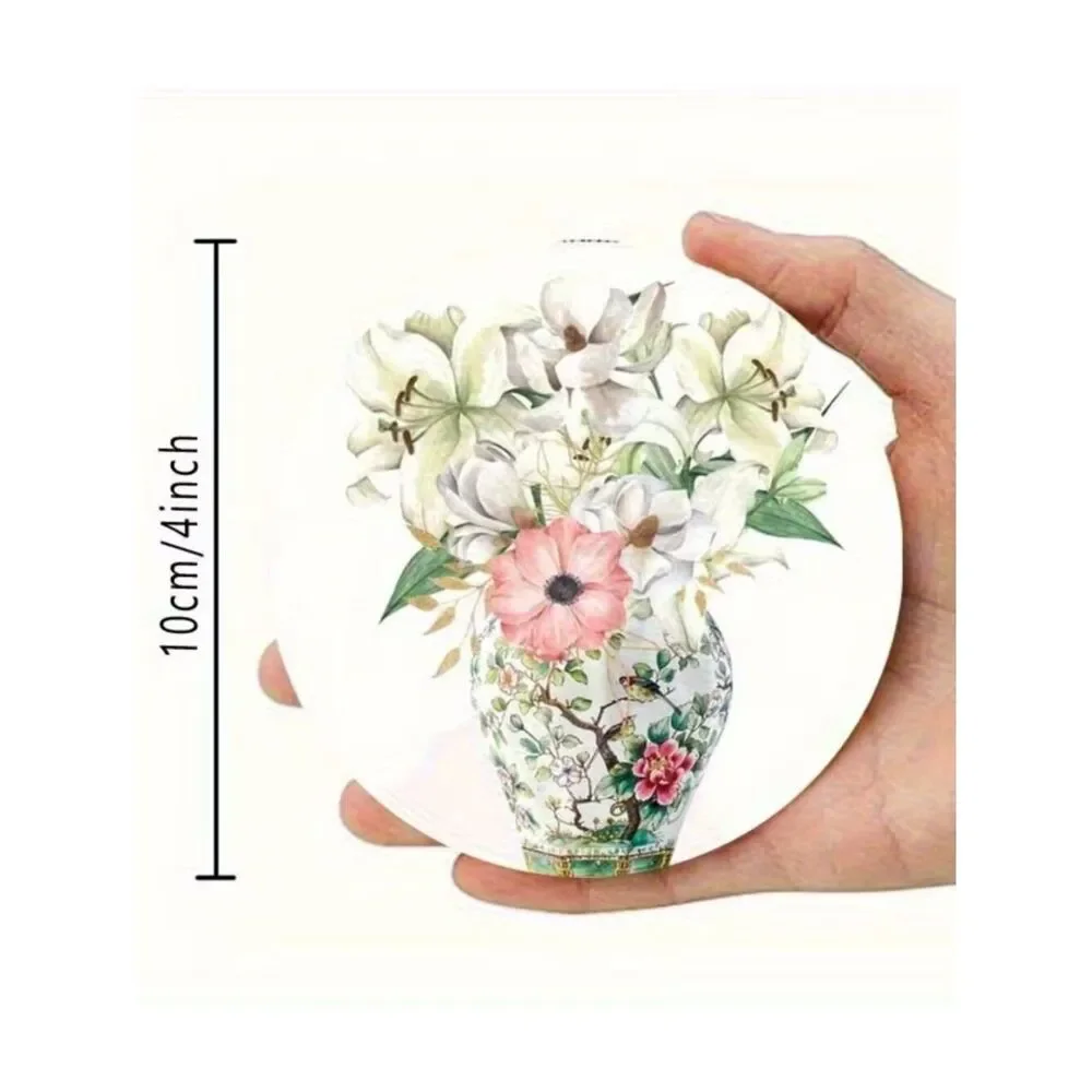 NWT 6pc Chinoiserie Blue White Floral Acrylic Coasters Non-Slip Cork Base